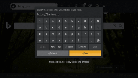 Click the Search icon and enter the URL for any anime site you prefer.