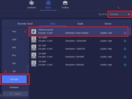 convert to youtube vmp start