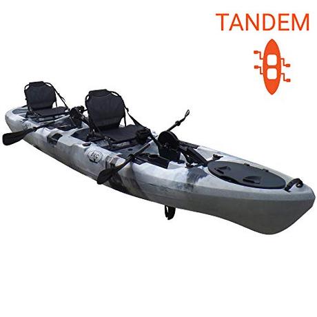 BKC PK14 Angler 14' Tandem Sit-On-Top Fishing Kayak, Propeller-Driven w/ Instant Reverse Dual Pedal Drive, Rudder System, Paddles, and Upright Aluminum Frame Backrest Support Seats