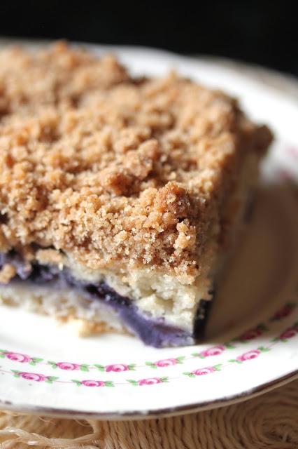 Vegan Blueberry Coffee Cake on a plate