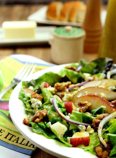Pear, Walnut and Gorgonzola Salad with Maple Dijon Dressing