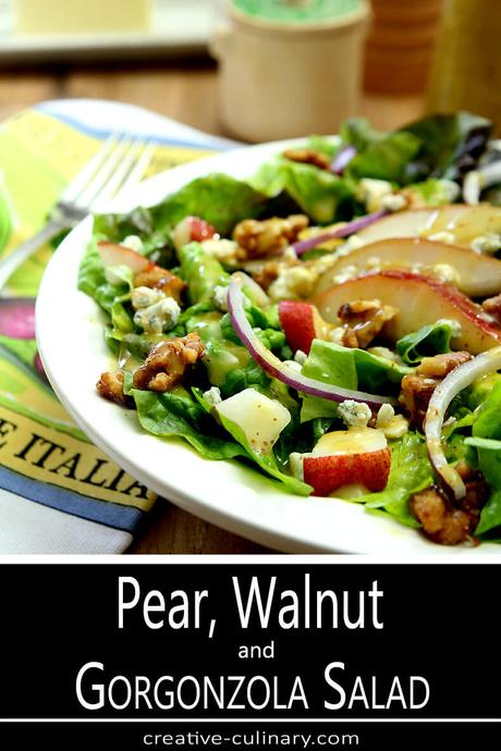 Pear, Walnut and Gorgonzola Salad with Maple Dijon Dressing