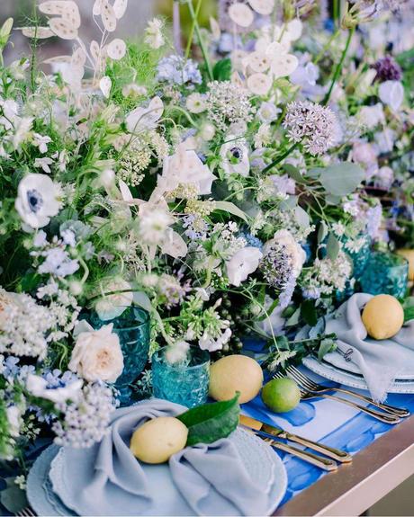 winter wedding colors ice blue silver table decor