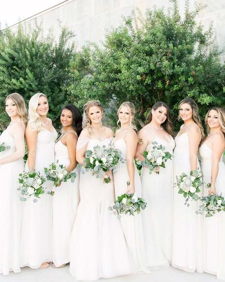 winter wedding colors all white bridesmaids