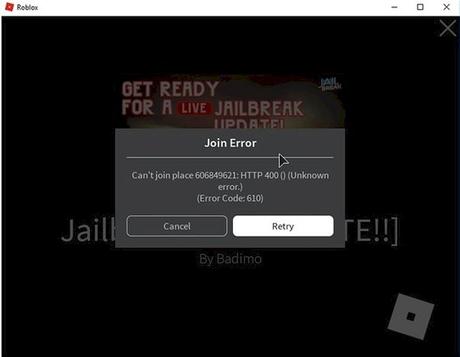 Roblox Cant Join Private Server Http 400 Error Code 610 