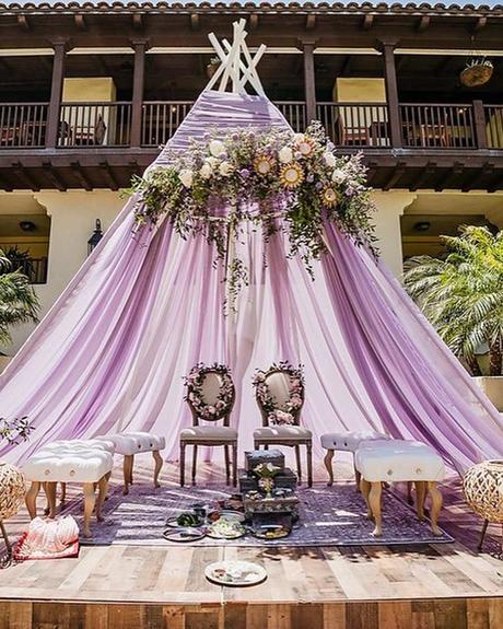 spring wedding colors lavender green canopy