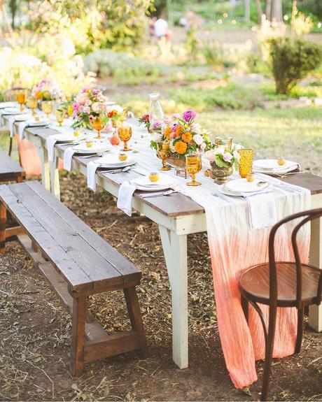 spring wedding colors peach yellow lilac tablescape