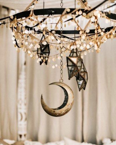 halloween bridal shower ideas witch themed hanging moon decor byamylynn