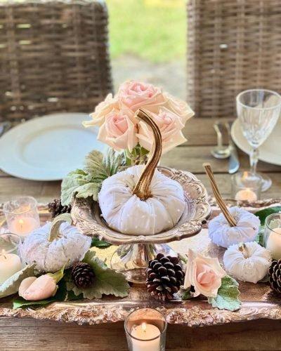 halloween bridal shower ideas glam pink pumpking on a table ornate_splendor