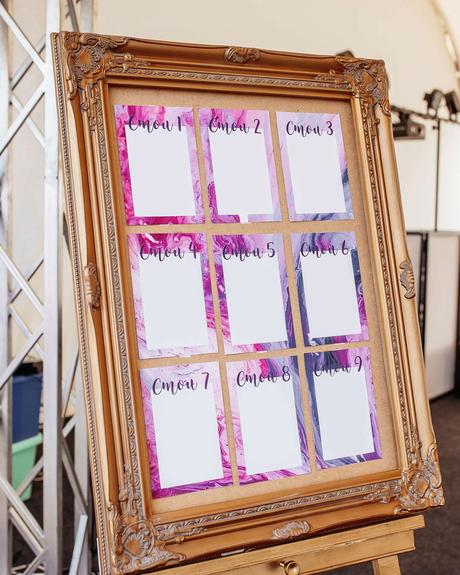 lilac wedding colors decor setting chart frame