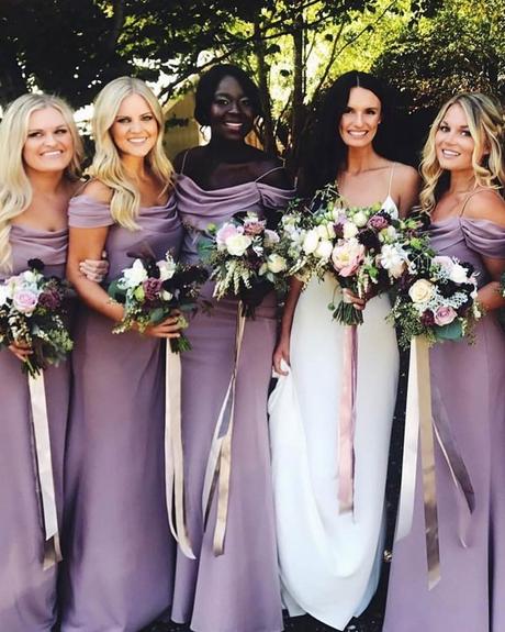lilac wedding colors bridesmaids dresses attire bouquets
