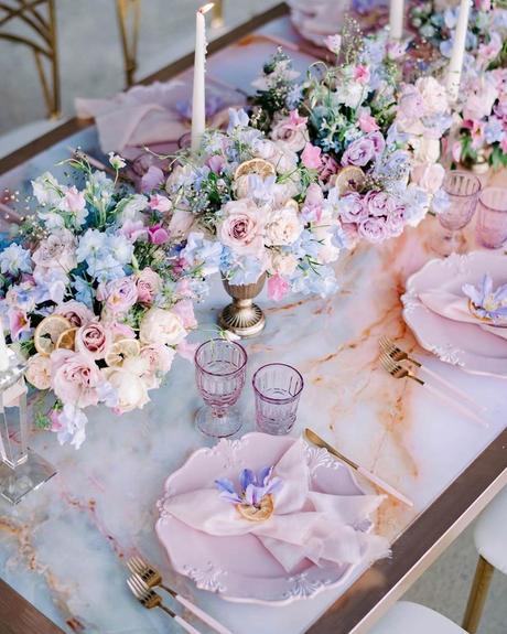 lilac wedding colors reception table