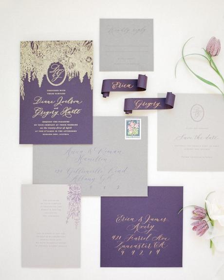 lilac wedding colors invitation stationery