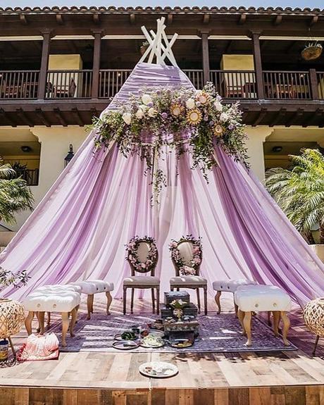 lilac wedding colors canopy outdoor decor
