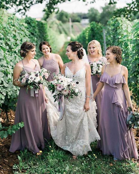 lavender wedding colors bridesmaids bride dress attire