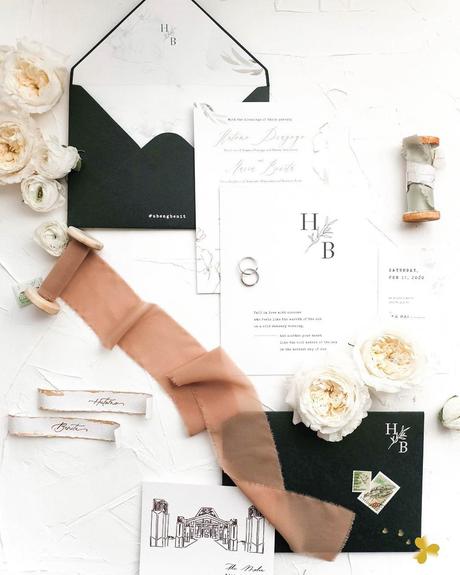 black white wedding colors invitations