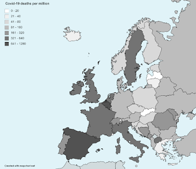 Covid-19 deaths per million population (Europe)
