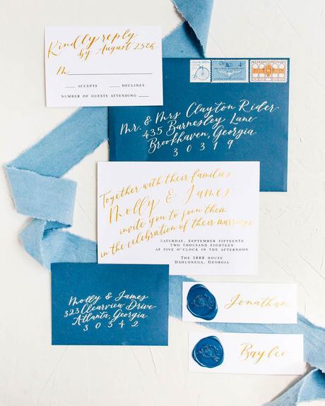 blue and white wedding colors invitations rsvp card