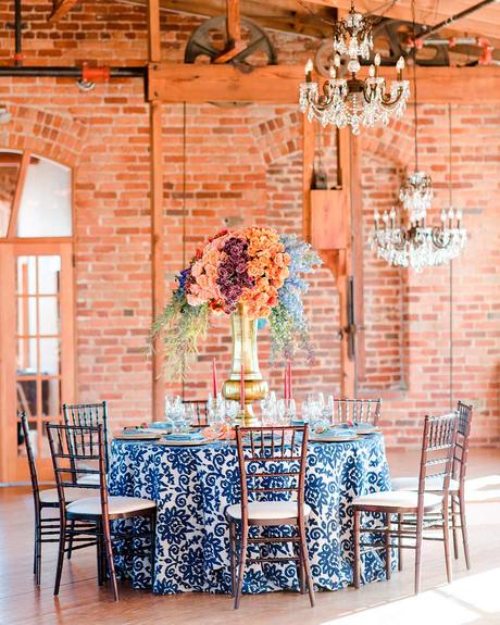 blue and white wedding colors table decor reception