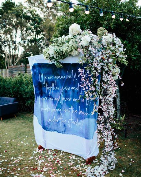 blue and white wedding colors backdrop decor