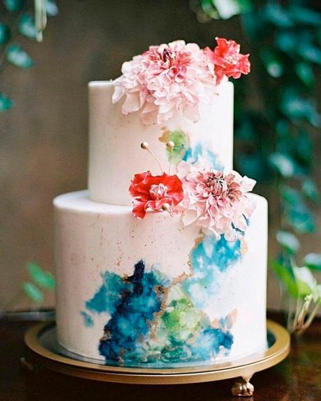 blue and white wedding colors cake flowers