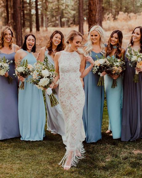 blue and white wedding colors bridesmaids attire bride
