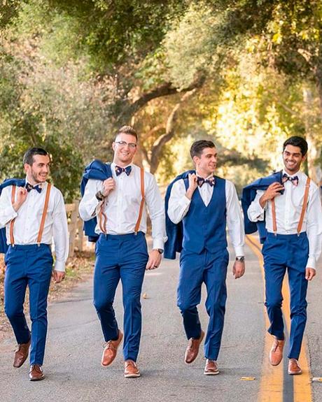blue and white wedding colors groomsmens attire tuxedo