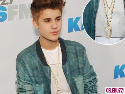 Justin Beiber wearing a diamond encrusted whistle worth $34,500.