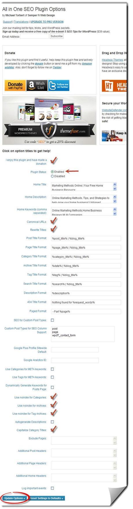 All in One SEO Pack Settings Page image