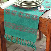 Cotton table runner, 'Poinsettia Stars' (Thailand)