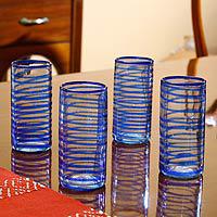 Blown glass tumblers, 'Whirlwind' (set of 4) (Guatemala)