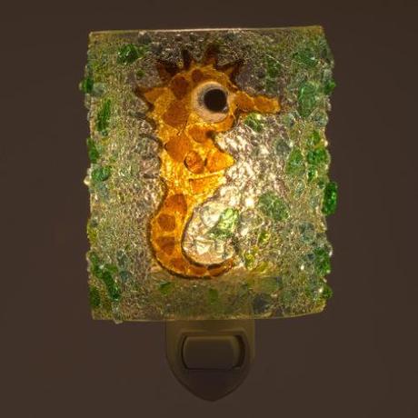 Cool sea horse night light from 100% post-consumer recycled bottle glass