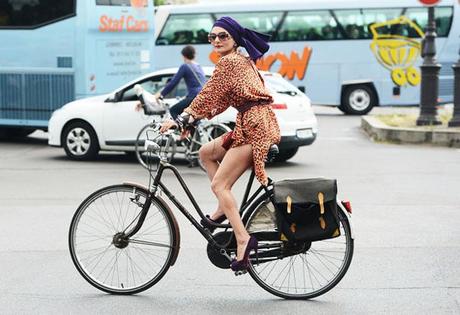 fabulous ladies on bicycles at paris couture week