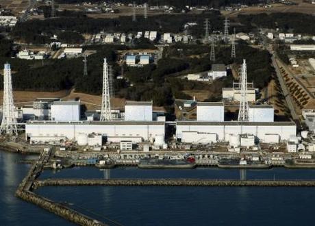 An aerial view shows the quake-damaged Fukushima nuclear power plant in the Fukushima prefecture.