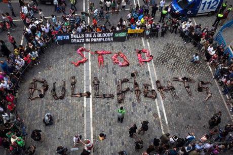 PETA's Painted People Pavement Protest Paralyzes Pamplona