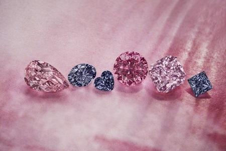 Rio Tinto showcase of Argyle pink, red, violet and blue diamonds