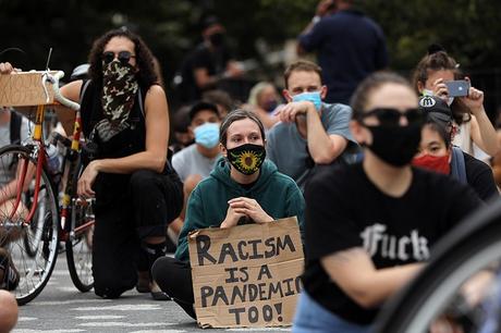 Protesters are marching through New York City tonight