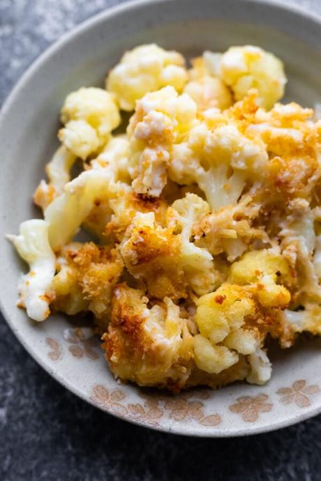 cauliflower gratin on a gray plate