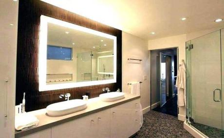 Square Vanity Mirror with Lights on Brown Accent Wall - Harptimes.com