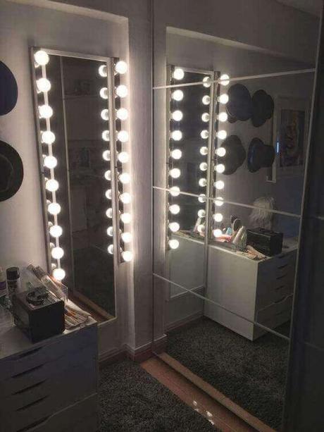 Simple DIY Vanity Mirror with Lights in an Awkward Space - Harptimes.com