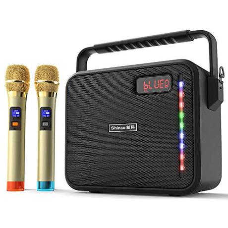 Shinco Portable Karaoke Machine with 2 Wireless Microphones, Bluetooth Karake Speaker Battery Powered PA System for Party Classroom Church Meeting