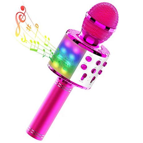 TECBOSS Kids Karaoke Microphone, Wireless Bluetooth Microphone Machine with LED Lights for Kids Girls Teens Adults - Best Gifts Toys