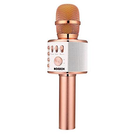 BONAOK Wireless Bluetooth Karaoke Microphone,3-in-1 Portable Handheld Karaoke Mic Speaker Machine Christmas Birthday Home Party for Android/iPhone/PC or All Smartphone(Q37 Rose Gold)