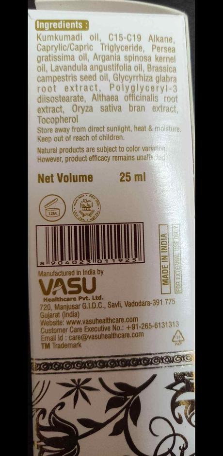 vasu facial beauty oil ingredients