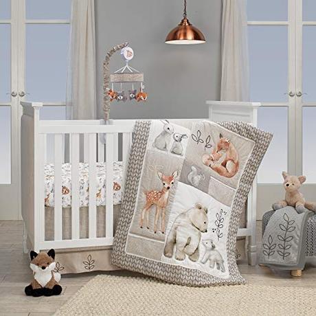 Lambs & Ivy Painted Forest 4-Piece Crib Bedding Set - Gray, Beige, White