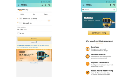 Amazon India offers Train Ticket Booking Service