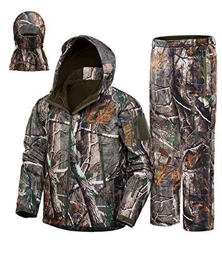 NEW VIEW 2020 Upgrade Hunting Clothes for Men,Silent Water Resistant Hunting Suits,Camo Hunting Camouflage Hooded Jacket,Hunting Pants (XXL, Camo Leaf)