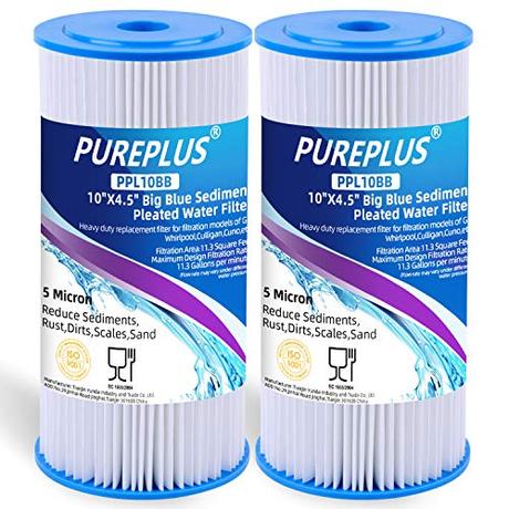 10' x 4.5' Whole House Big Blue Pleated Sediment Filter for Well Water, Replacement Cartridge for DuPont WFHDC3001, GE FXHSC, Culligan R50-BBSA, Pentek R50-BB, American Plumber W50PEHD, GXWH40L, 2Pack