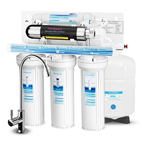 Geekpure 6-Stage Reverse Osmosis Drinking Water Filter System with Ultraviolet UV Filter-NSF Certified Membrane Removes Up to 99% Impurities-75GPD