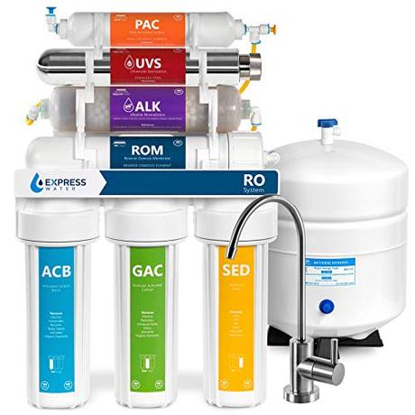 Express Water UV Reverse Osmosis Water Filtration System – 11 Stage UV Water Filter with Faucet and Tank – Under Sink Water Filter with Alkaline Filter for added Essential Minerals – 100 GDP